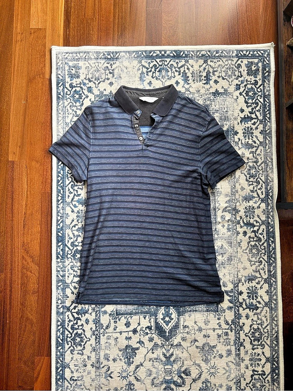 Calvin Klein Striped Polo in Blue & Black Size Medium